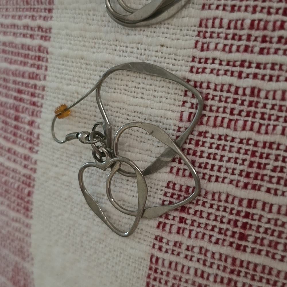 Heart Dangle Earrings - Silver-Colored - Euc - image 2